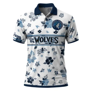 Minnesota Timberwolves Polo Shirt - Customized Floral Pinstripe Midnight Blue White