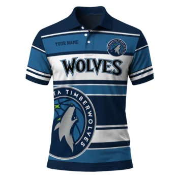 Minnesota Timberwolves Polo Shirt - Customized Horizontal Blocks Midnight Blue