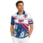 Minnesota Twins Polo Shirt Custom Floral Angles Navy White Best Selling