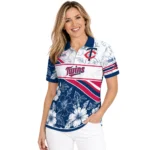 Minnesota Twins Polo Shirt Custom Floral Angles Navy White Best Selling
