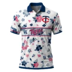 Minnesota Twins Polo Shirt Custom Floral Pinstripe Navy White Best Selling