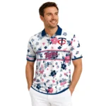 Minnesota Twins Polo Shirt Custom Floral Pinstripe Navy White Best Selling