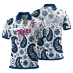 Minnesota Twins Polo Shirt Custom Paisley Florals Navy White Best Selling