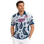 Minnesota Twins Polo Shirt Custom Paisley Florals Navy White Best Selling