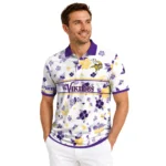 Minnesota Vikings Polo Shirt Personalized Floral Pinstripe Purple White Best Selling