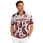 Mississippi State Bulldogs Polo Shirt Customized Paisley Florals Maroon White Best Selling