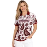 Mississippi State Bulldogs Polo Shirt Customized Paisley Florals Maroon White Best Selling