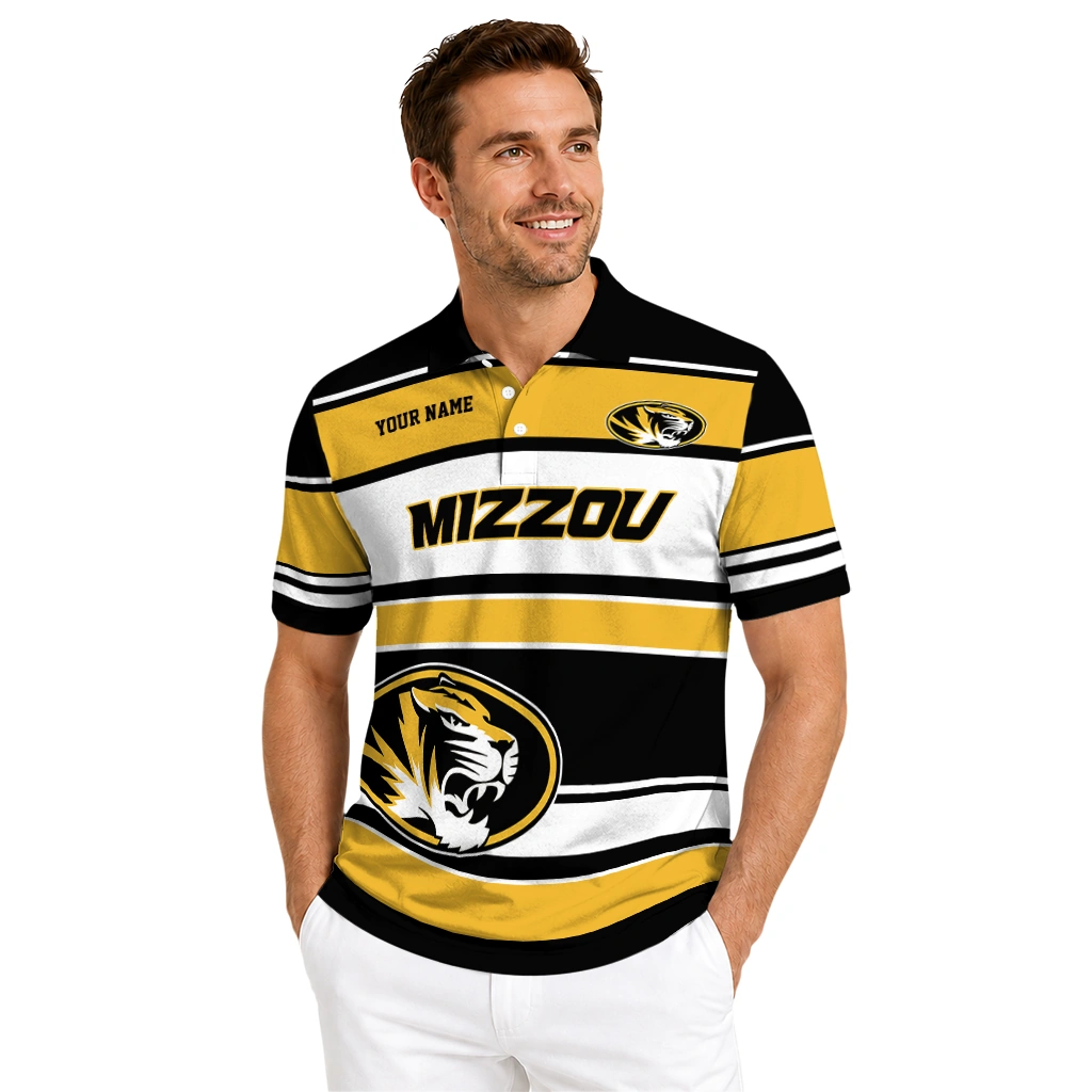 Missouri Tigers Polo Shirt Personalized Horizontal Blocks Black High Quality Missouri Tigers Polo Shirt Personalized Horizontal Blocks Black High Quality