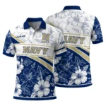 Navy Midshipmen Polo Shirt Customized Floral Angles Blue White Best Selling
