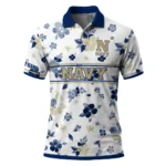 Navy Midshipmen Polo Shirt Customized Floral Pinstripe Blue White Best Selling