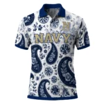 Navy Midshipmen Polo Shirt Customized Paisley Florals Blue White Best Selling