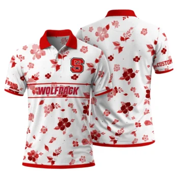 Nc State Wolfpack Polo Shirt Personalized Floral Pinstripe Red White Fashion Forward