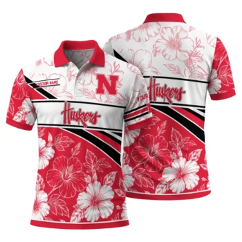 Nebraska Cornhuskers Polo Shirt Custom Floral Angles Red White Fashion Forward
