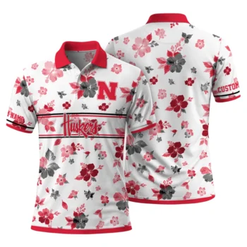 Nebraska Cornhuskers Polo Shirt Custom Floral Pinstripe Red White Fashion Forward