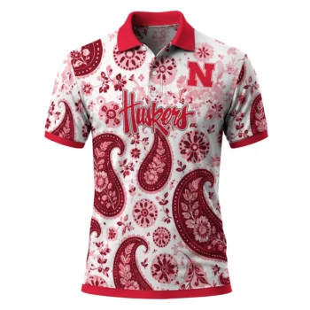 Nebraska Cornhuskers Polo Shirt Custom Paisley Florals Red White Best Selling