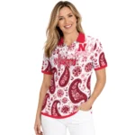 Nebraska Cornhuskers Polo Shirt Custom Paisley Florals Red White Best Selling