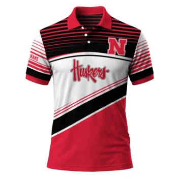 Nebraska Cornhuskers Polo Shirt Custom Slanted Stripes Red White Best Selling