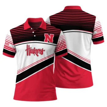 Nebraska Cornhuskers Polo Shirt Custom Slanted Stripes Red White Fashion Forward