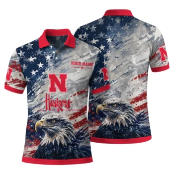 Nebraska Cornhuskers Polo Shirt Custom Star Brushstrokes Red Blue Fashion Forward