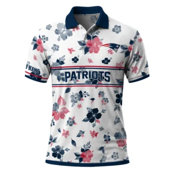 New England Patriots Polo Shirt Custom Floral Pinstripe Blue White Best Selling