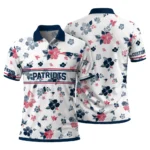 New England Patriots Polo Shirt Custom Floral Pinstripe Blue White Best Selling