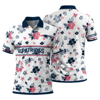 New England Patriots Polo Shirt Custom Floral Pinstripe Blue White Fashion Forward