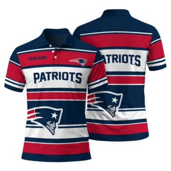 New England Patriots Polo Shirt Customized Horizontal Blocks Blue Fashion Forward