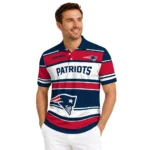 New England Patriots Polo Shirt Customized Horizontal Blocks Blue Best Selling