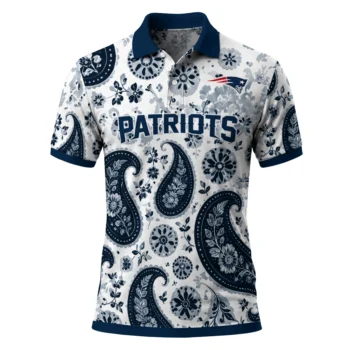 New England Patriots Polo Shirt Customized Paisley Florals Blue White Best Selling