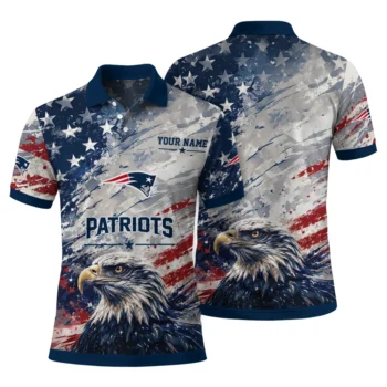 New England Patriots Polo Shirt Customized Star Brushstrokes Blue Fashion Forward