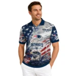 New England Patriots Polo Shirt Customized Star Brushstrokes Blue Best Selling
