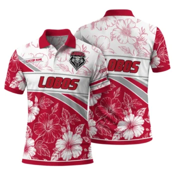 New Mexico Lobos Polo Shirt Personalized Floral Angles Red White Fashion Forward