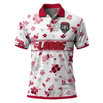 New Mexico Lobos Polo Shirt Personalized Floral Pinstripe Red White Best Selling