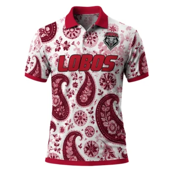 New Mexico Lobos Polo Shirt Personalized Paisley Florals Red White Best Selling