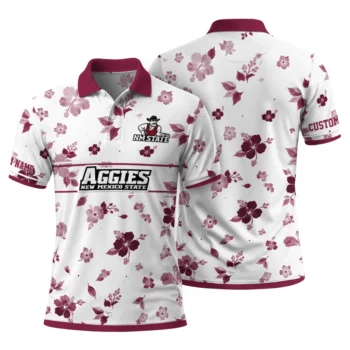 New Mexico State Aggies Polo Shirt Personalized Floral Pinstripe Crimson White Fashion Forward