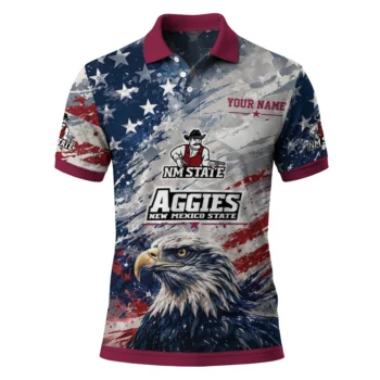 New Mexico State Aggies Polo Shirt Personalized Star Brushstrokes Crimson Blue Best Selling