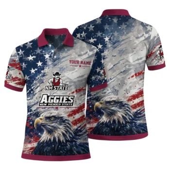 New Mexico State Aggies Polo Shirt Personalized Star Brushstrokes Crimson Blue Fashion Forward