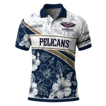 New Orleans Pelicans Polo Shirt - Personalized Floral Angles Navy White