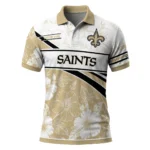 New Orleans Saints Polo Shirt Customized Floral Angles Gold White Best Selling