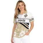 New Orleans Saints Polo Shirt Customized Floral Angles Gold White Best Selling