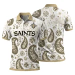 New Orleans Saints Polo Shirt Personalized Paisley Florals Gold White Best Selling