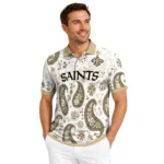 New Orleans Saints Polo Shirt Personalized Paisley Florals Gold White Best Selling