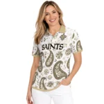 New Orleans Saints Polo Shirt Personalized Paisley Florals Gold White Best Selling
