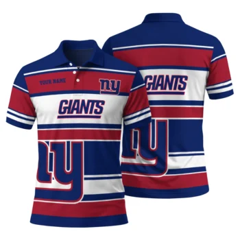 New York Giants Polo Shirt Custom Horizontal Blocks Blue Fashion Forward