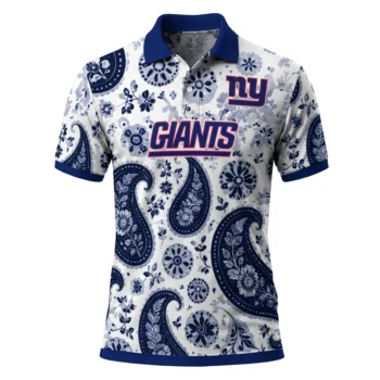 New York Giants Polo Shirt Custom Paisley Florals Blue White Best Selling