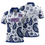 New York Giants Polo Shirt Custom Paisley Florals Blue White Best Selling