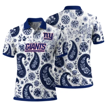 New York Giants Polo Shirt Custom Paisley Florals Blue White Fashion Forward
