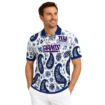 New York Giants Polo Shirt Custom Paisley Florals Blue White Best Selling