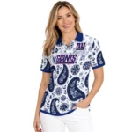 New York Giants Polo Shirt Custom Paisley Florals Blue White Best Selling