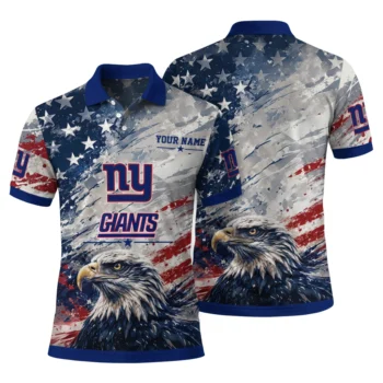 New York Giants Polo Shirt Custom Star Brushstrokes Blue Fashion Forward